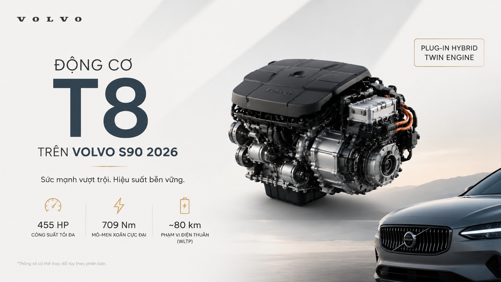 Động cơ Volvo S90 2026: T8 Plug-in Hybrid có gì đặc biệt?